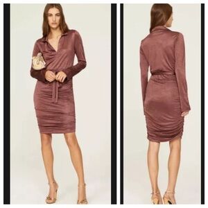 Louna Y2K Tie Waist Dress Rose Sz L Ruched Sexy Bodycon